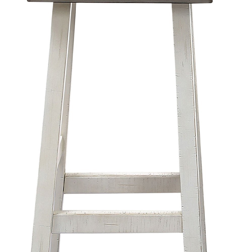 Bianca Barstool Set of 2 Dark Gray Saddle Seat White Solid Wood By Casagear Home BM319883