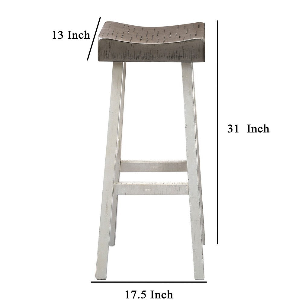 Bianca Barstool Set of 2 Dark Gray Saddle Seat White Solid Wood By Casagear Home BM319883