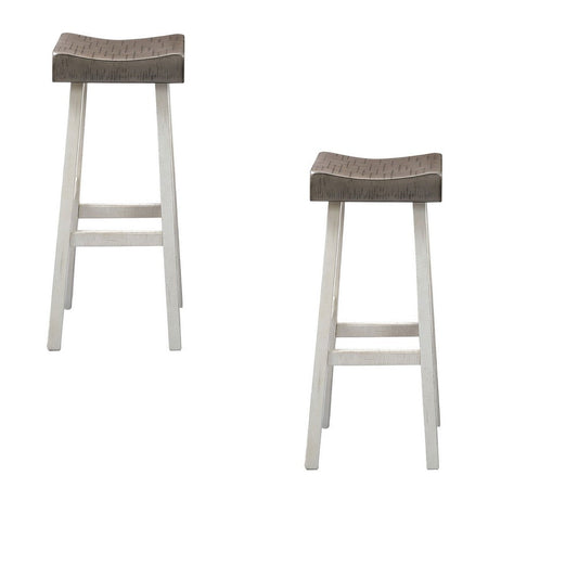 Bianca Barstool Set of 2, Dark Gray Saddle Seat, White Solid Wood By Casagear Home