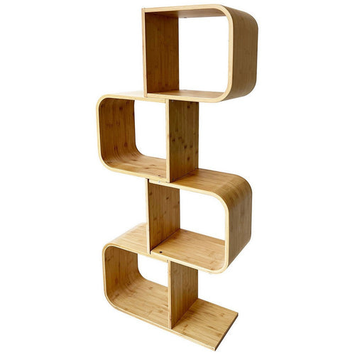 Tima Accent Bookshelf, 52 Inch Tall Storage, Walnut Brown Bamboo Frame By Casagear Home