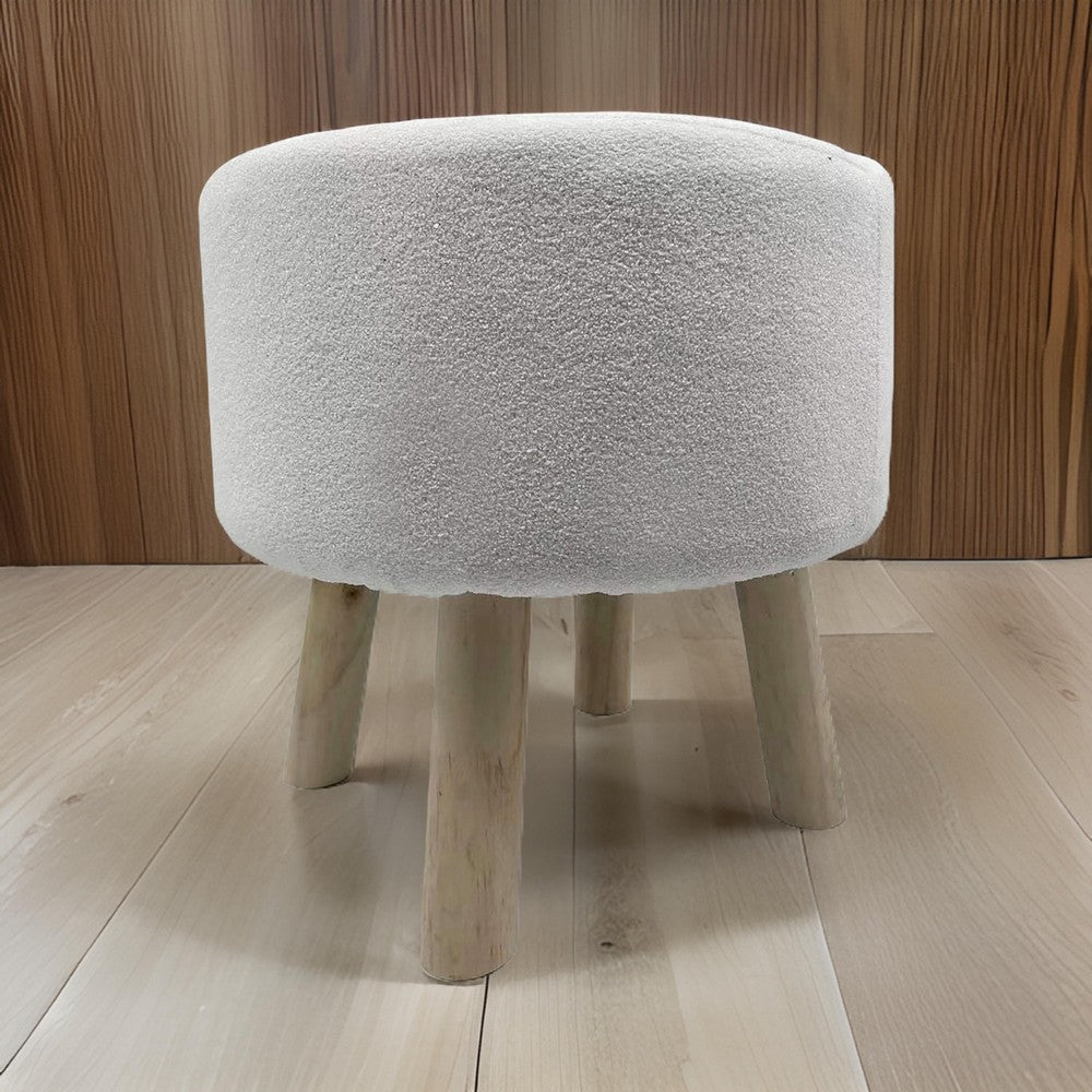 Ginni Footstool Ottoman Set of 2 White Polyester Soft Seat Wood Legs By Casagear Home BM319888