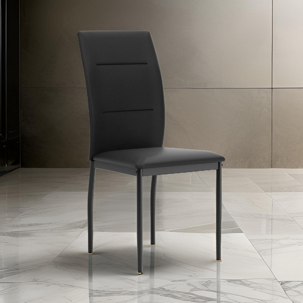 Miya Side Dining Chair Set of 2, Black Faux Leather, Sleek Metal Legs By Casagear Home