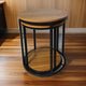 Molly Nesting Table Set of 2 Round Brown Solid Wood Top Black Metal Frame By Casagear Home BM319892