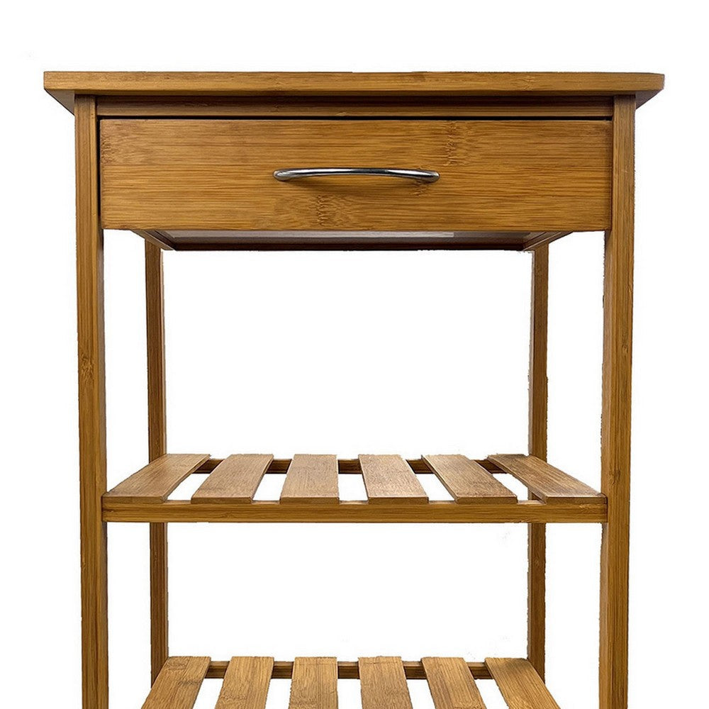 Harry Kitchen Bar Cart 1 Drawer 3 Shelves Brown Bamboo Rolling Wheels By Casagear Home BM319893