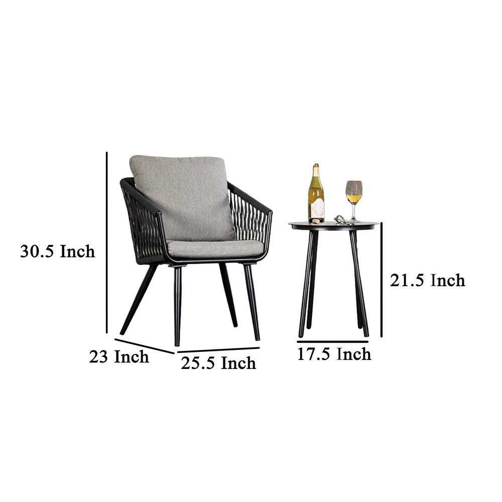 Shami 3pc Outdoor Table Set with 2 Chairs Light Gray Fabric Black Metal By Casagear Home BM319895