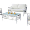 Hema 4 Piece Patio Set with 2 Chairs Table and Sofa White Fabric Metal By Casagear Home BM319897