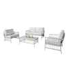 Hema 4 Piece Patio Set with 2 Chairs, Table, and Sofa, White Fabric, Metal By Casagear Home