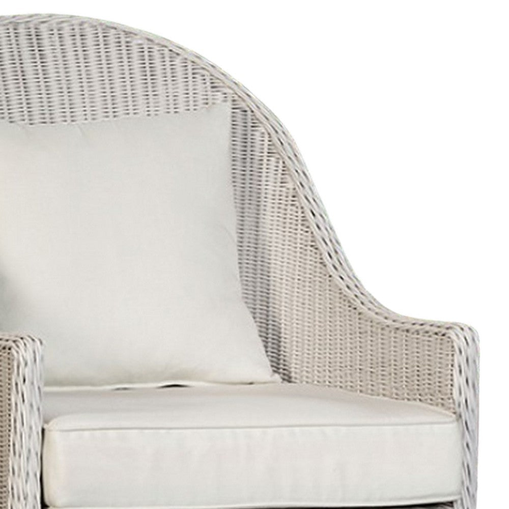 Tomo Outdoor Swivel Chair Wingback Design White Fabric Wicker Rattan By Casagear Home BM319898