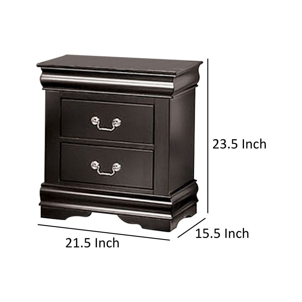 Ryla Nightstand 2 Drawers Black Solid Wood Nickel Metal Drop Handles By Casagear Home BM319899