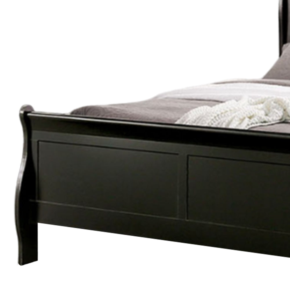 Ryla Queen Size Bed Classic Sleigh Panel Headboard Black Solid Wood By Casagear Home BM319900