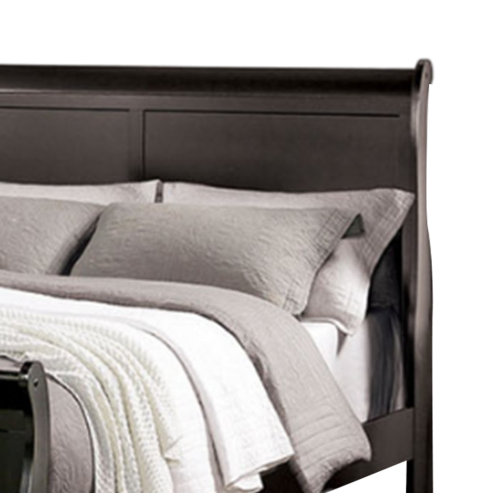 Ryla Twin Size Bed Classic Sleigh Panel Headboard Black Solid Wood By Casagear Home BM319901