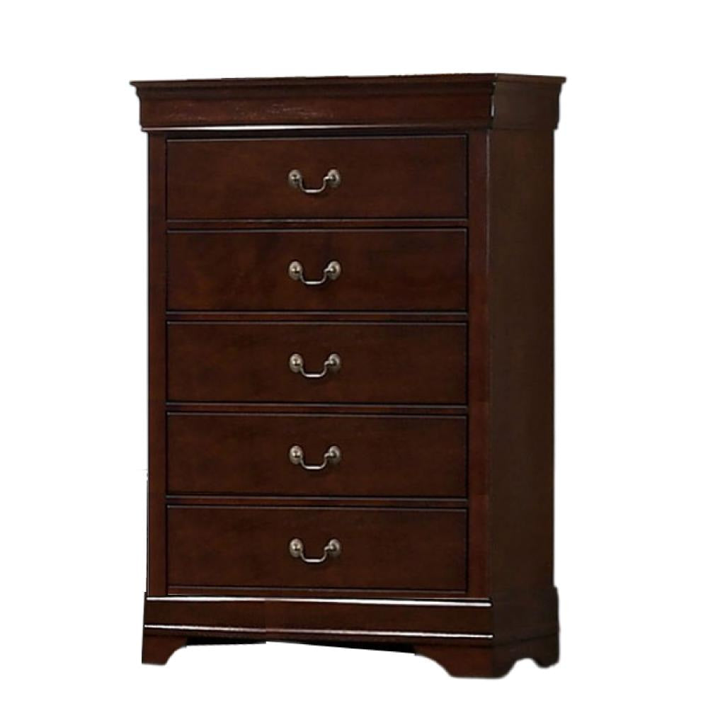 Ryla Tall Dresser Chest 5 Drawers Metal Handles Cherry Brown Solid Wood