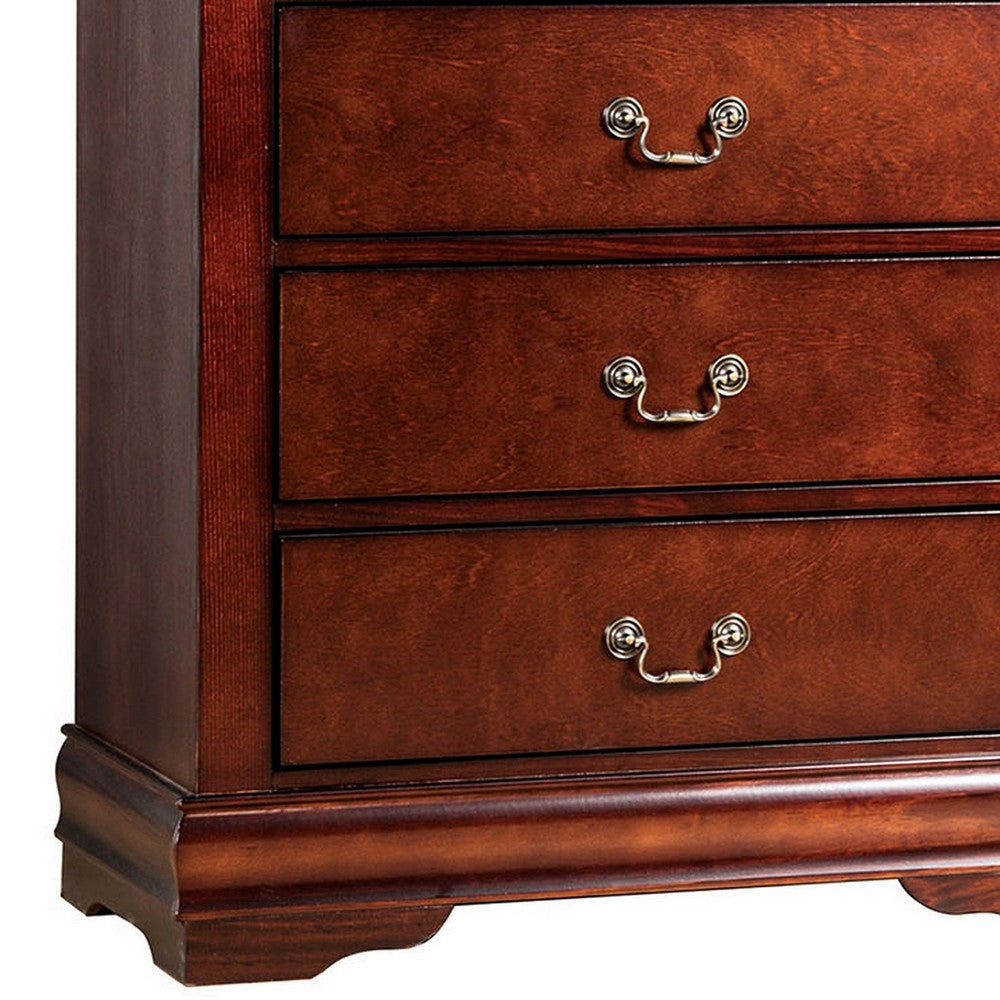 Ryla Tall Dresser Chest 5 Drawers Metal Handles Cherry Brown Solid Wood By Casagear Home BM319902