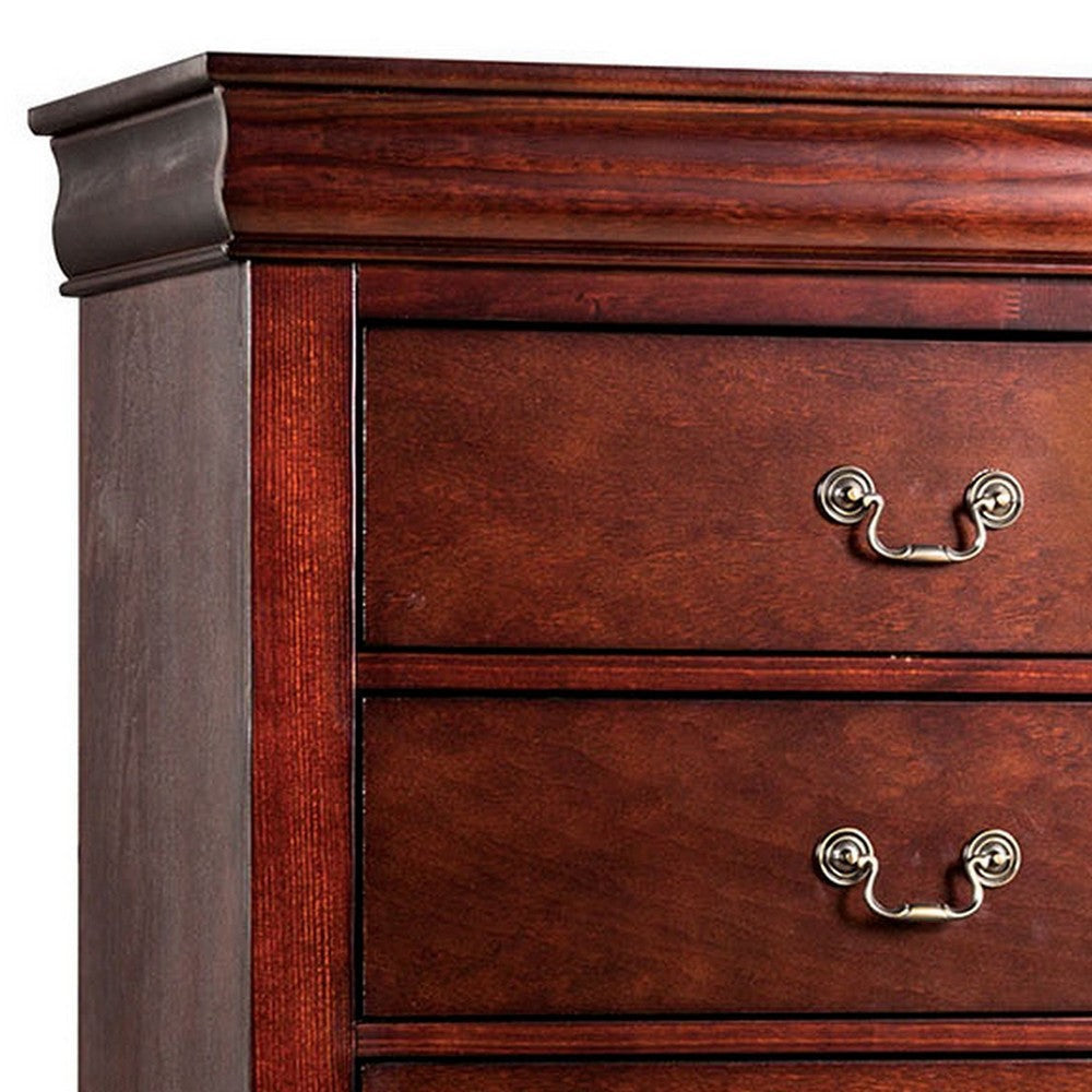 Ryla Tall Dresser Chest 5 Drawers Metal Handles Cherry Brown Solid Wood By Casagear Home BM319902