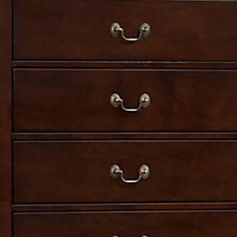 Ryla Tall Dresser Chest 5 Drawers Metal Handles Cherry Brown Solid Wood