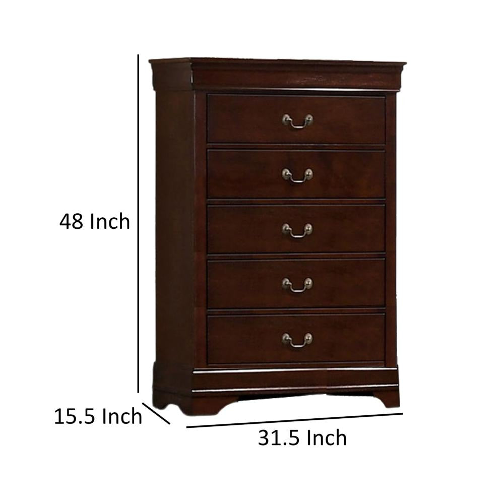 Ryla Tall Dresser Chest 5 Drawers Metal Handles Cherry Brown Solid Wood