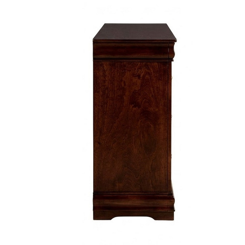 Ryla Wide Dresser, 6 Drawers, Bronze Metal Handles, Cherry Brown Solid Wood By Casagear Home