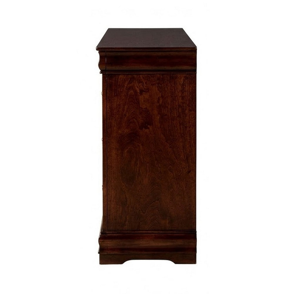 Ryla Wide Dresser, 6 Drawers, Bronze Metal Handles, Cherry Brown Solid Wood By Casagear Home