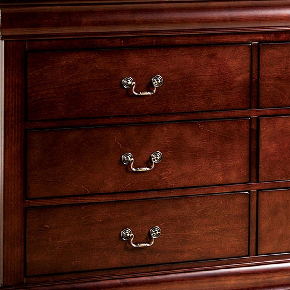Ryla Wide Dresser, 6 Drawers, Bronze Metal Handles, Cherry Brown Solid Wood By Casagear Home