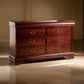 Ryla Wide Dresser 6 Drawers Bronze Metal Handles Cherry Brown Solid Wood By Casagear Home BM319903