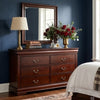 Ryla Wide Dresser, 6 Drawers, Bronze Metal Handles, Cherry Brown Solid Wood By Casagear Home