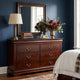 Ryla Wide Dresser, 6 Drawers, Bronze Metal Handles, Cherry Brown Solid Wood By Casagear Home