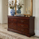 Ryla Wide Dresser, 6 Drawers, Bronze Metal Handles, Cherry Brown Solid Wood By Casagear Home