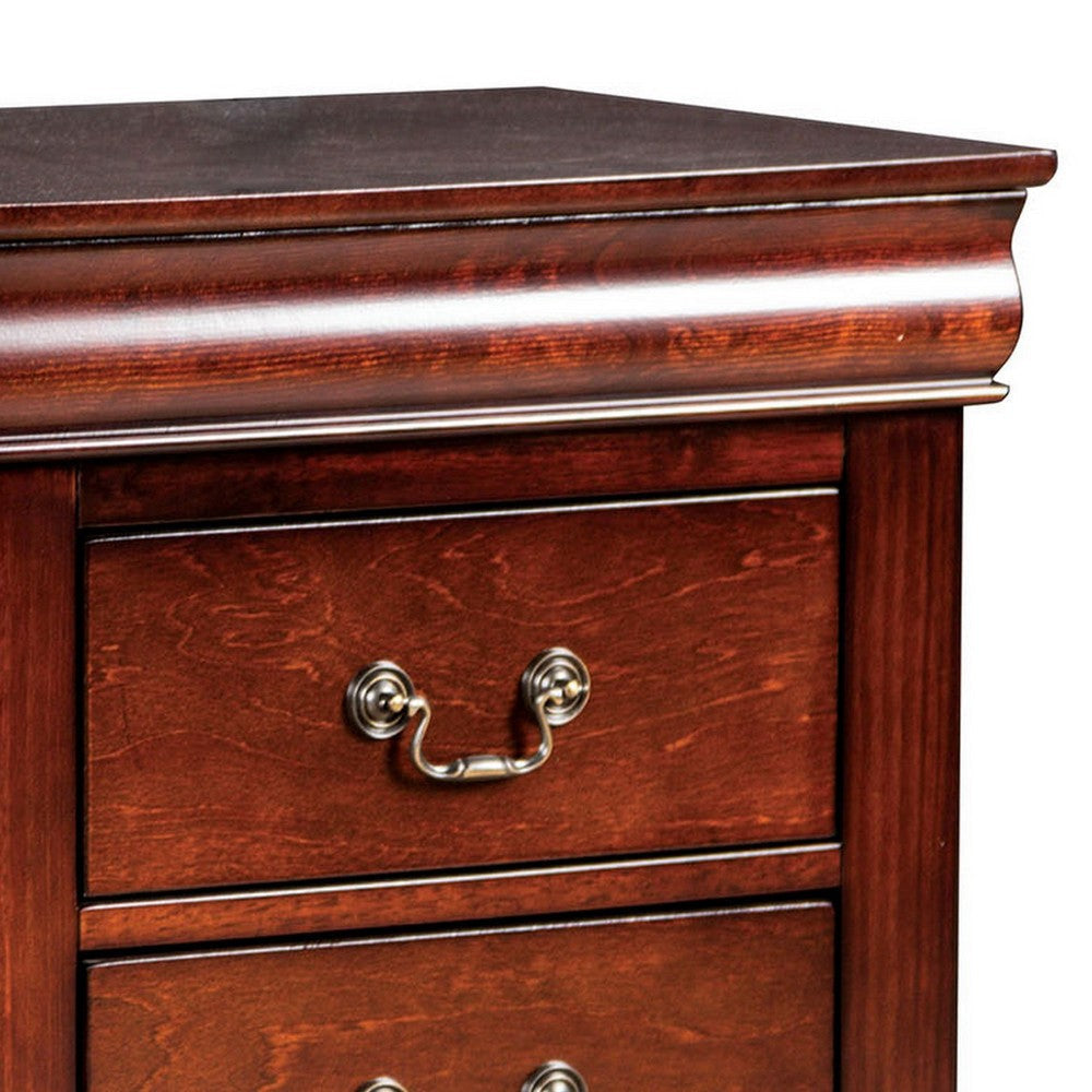 Ryla Nightstand 2 Drawers Cherry Brown Solid Wood Bronze Drop Handles By Casagear Home BM319904