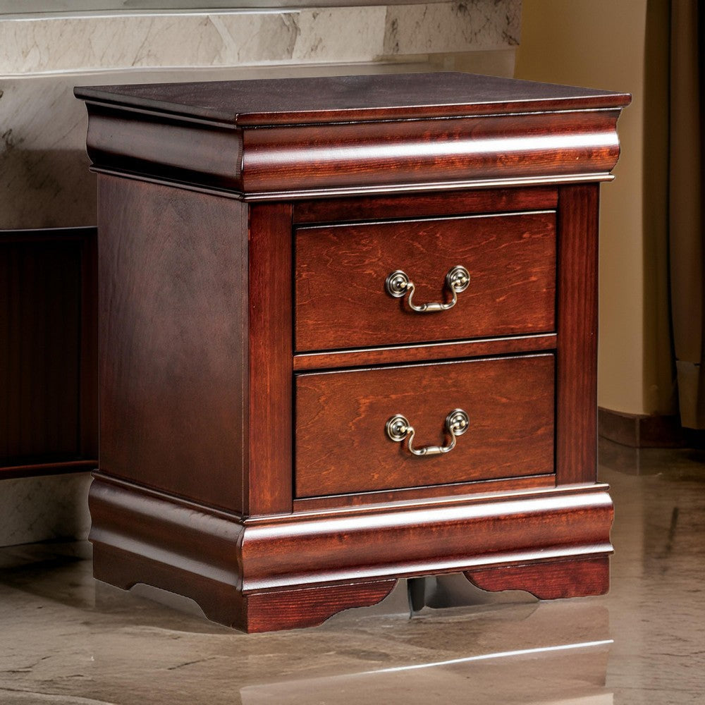 Ryla Nightstand, 2 Drawers, Bronze, Cherry Brown Solid Wood by Casagear Home