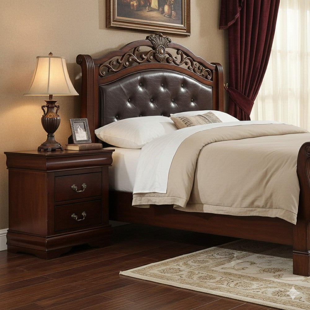 Ryla Nightstand, 2 Drawers, Bronze, Cherry Brown Solid Wood by Casagear Home