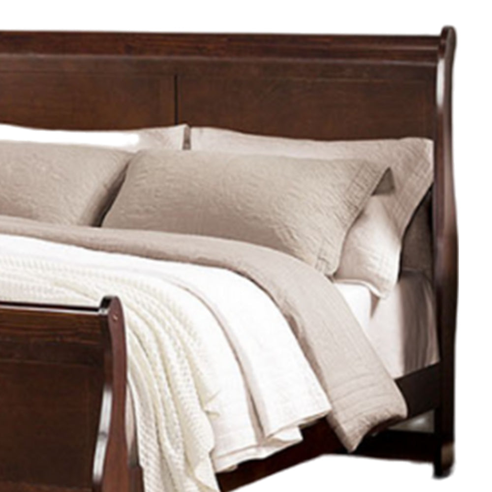 Ryla Twin Size Bed Sleigh Panel Headboard Dark Cherry Brown Solid Wood By Casagear Home BM319907