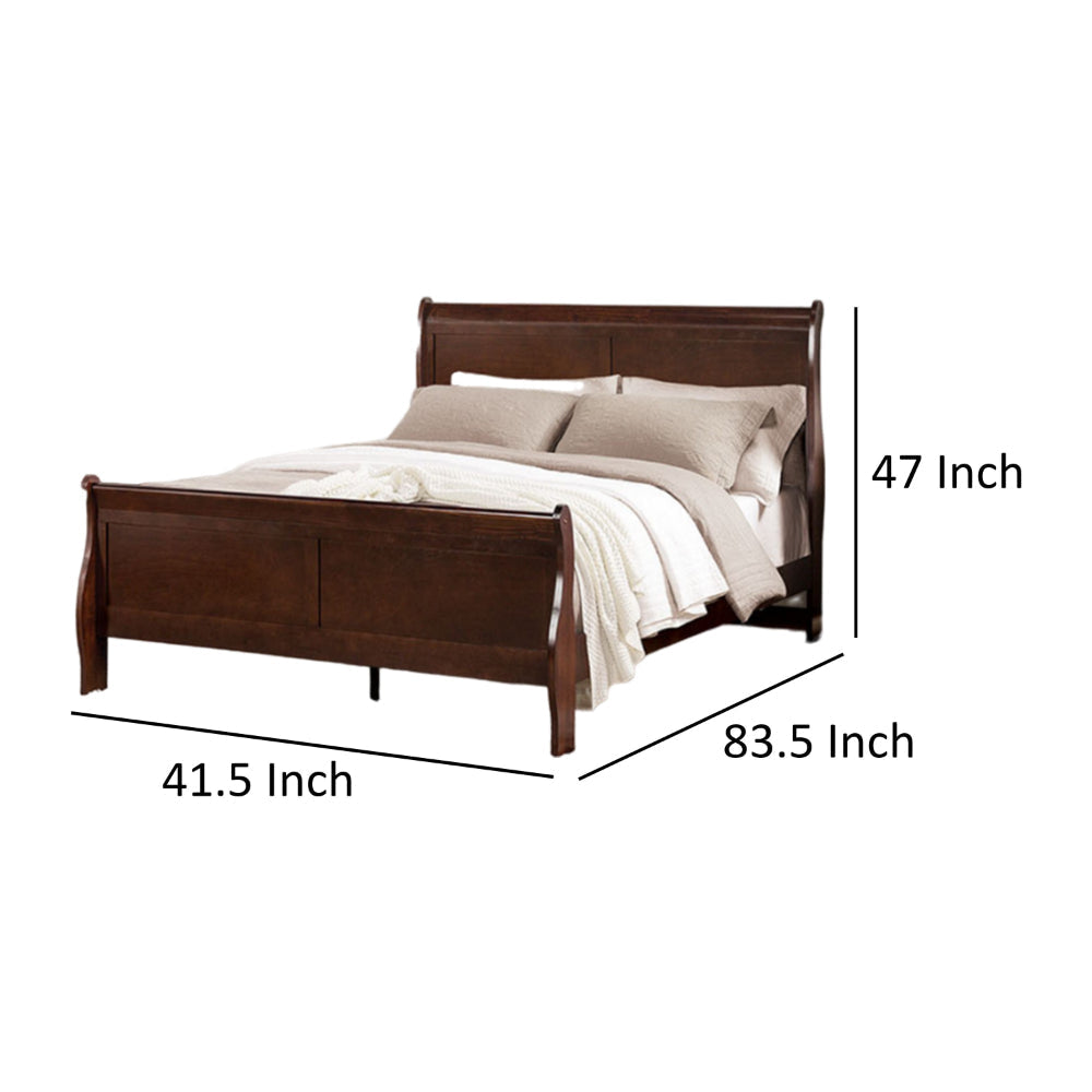 Ryla Twin Size Bed Sleigh Panel Headboard Dark Cherry Brown Solid Wood By Casagear Home BM319907