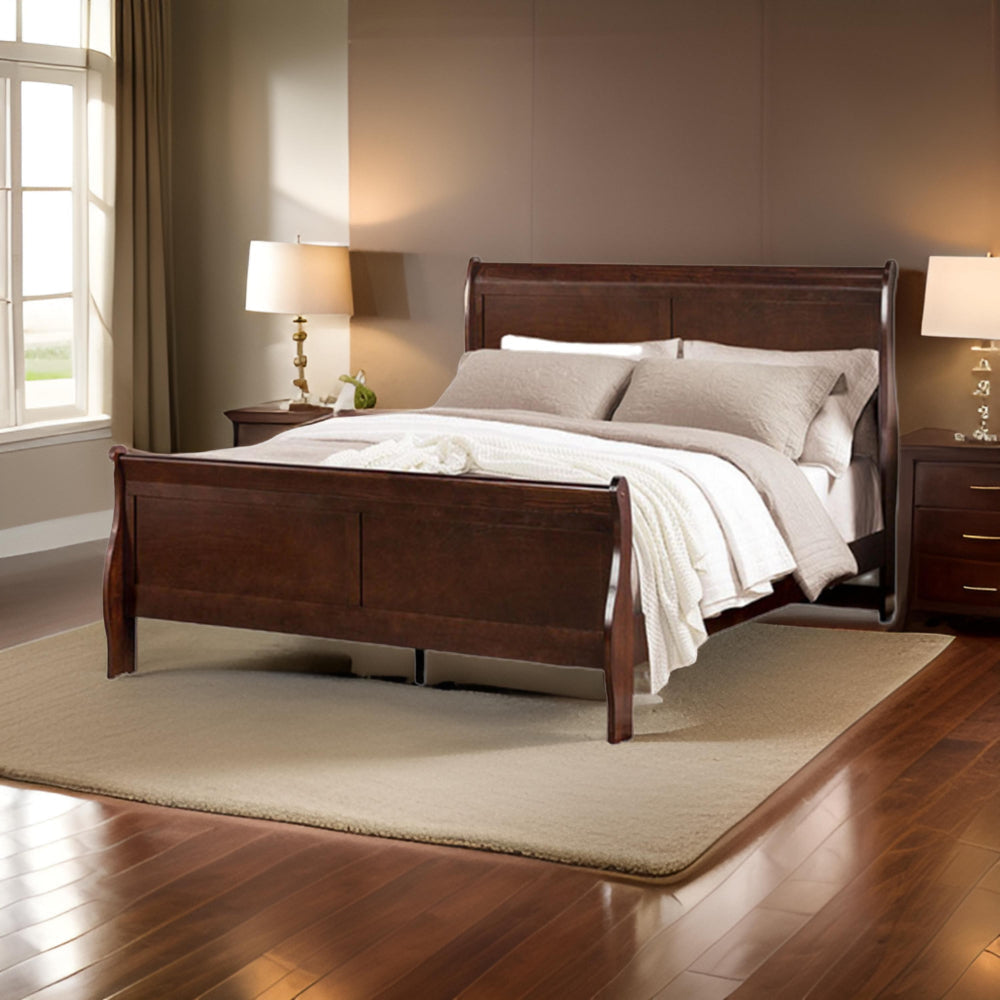 Ryla Twin Size Bed Sleigh Panel Headboard Dark Cherry Brown Solid Wood By Casagear Home BM319907