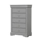 Ryla Tall Dresser Chest, 5 Drawers, Metal Handles, Light Gray Solid Wood By Casagear Home