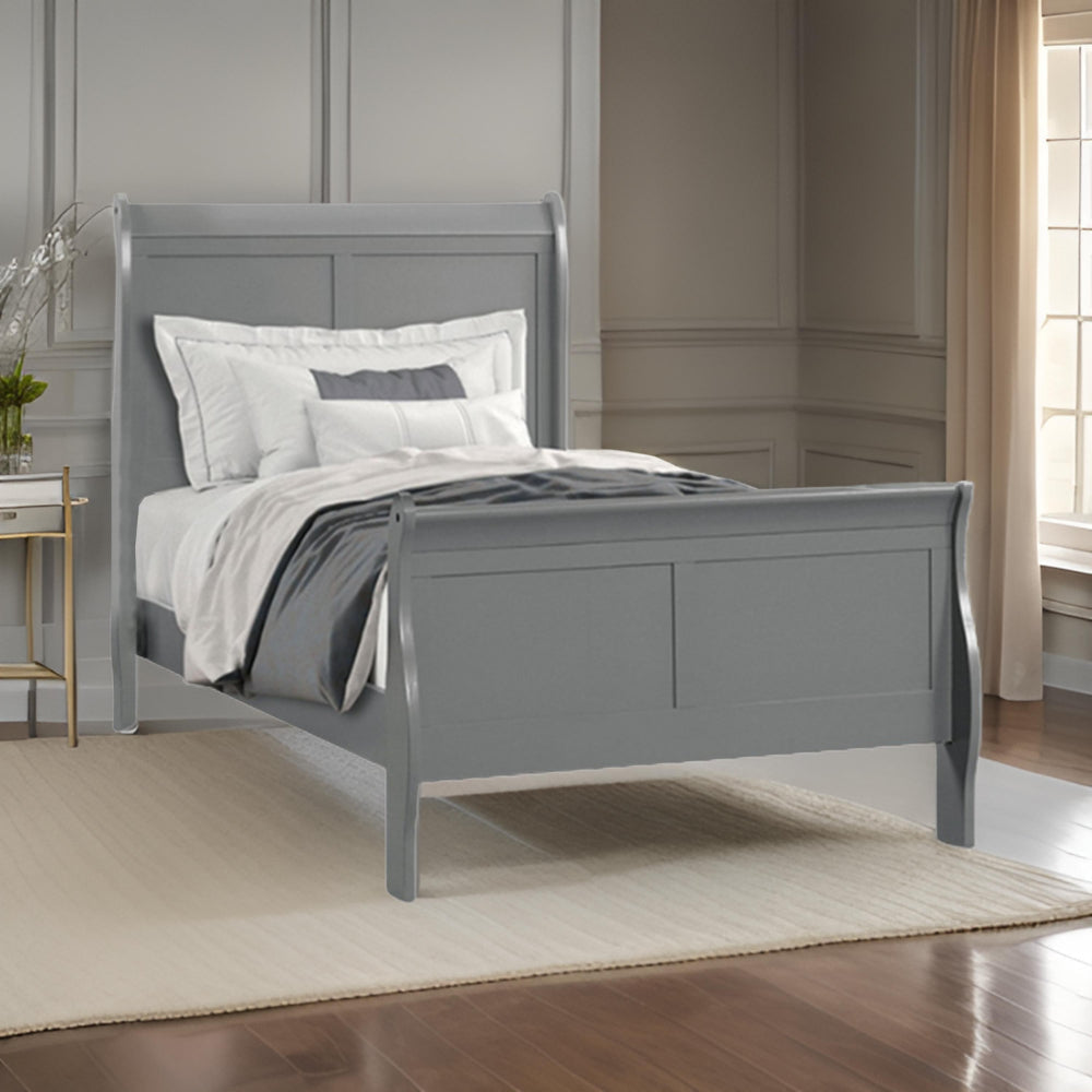 Ryla Full Size Bed Sleigh Panel Headboard Classic Light Gray Solid Wood By Casagear Home BM319911