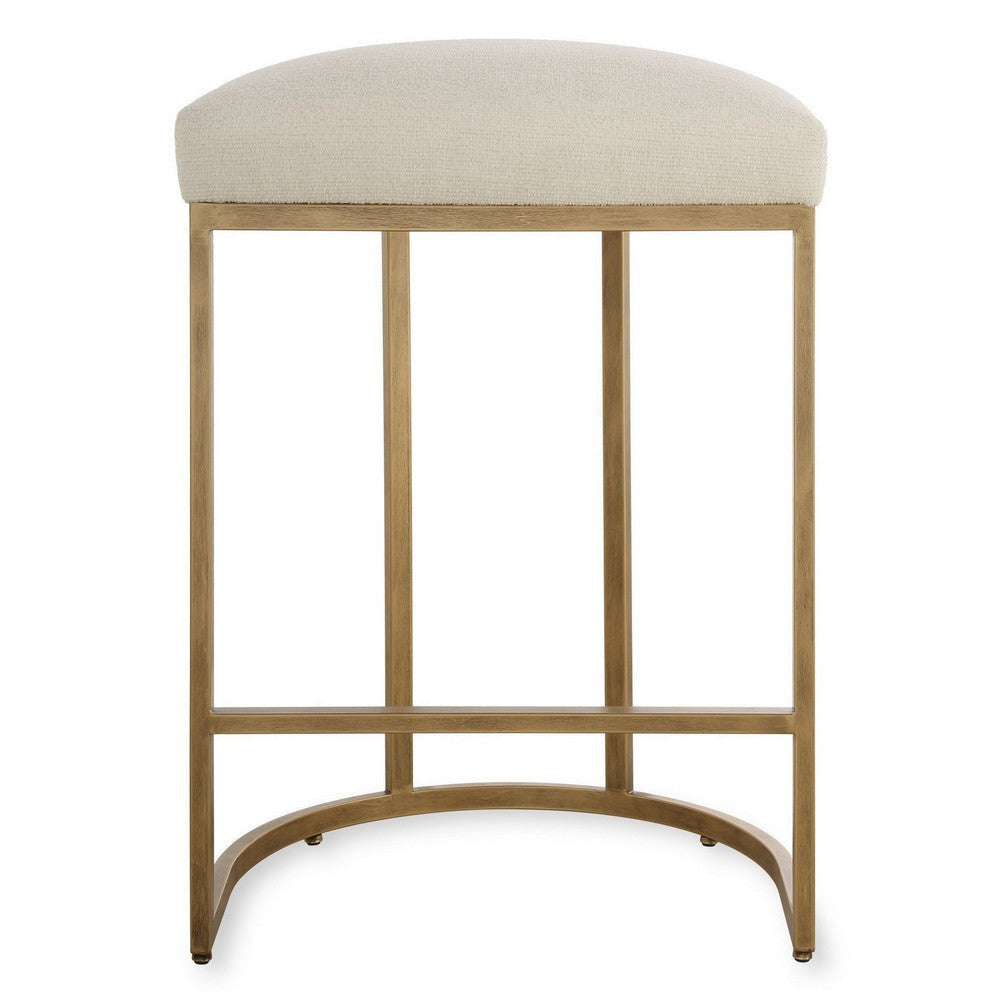 Gyn Counter Height Stool Cream Performance Fabric Brass Cantilever Base By Casagear Home BM319920