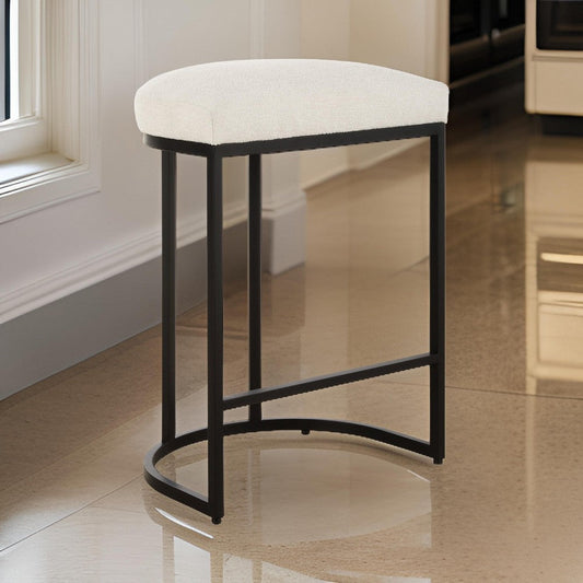 Gyn Counter Height Stool, White Performance Fabric, Black Cantilever Base By Casagear Home