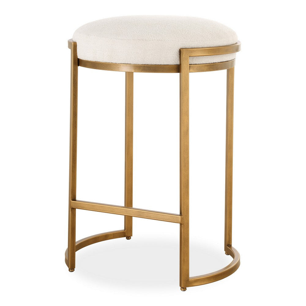 Fyn Counter Height Stool Round Cream Fabric Seat Brass Cantilever Base By Casagear Home BM319922