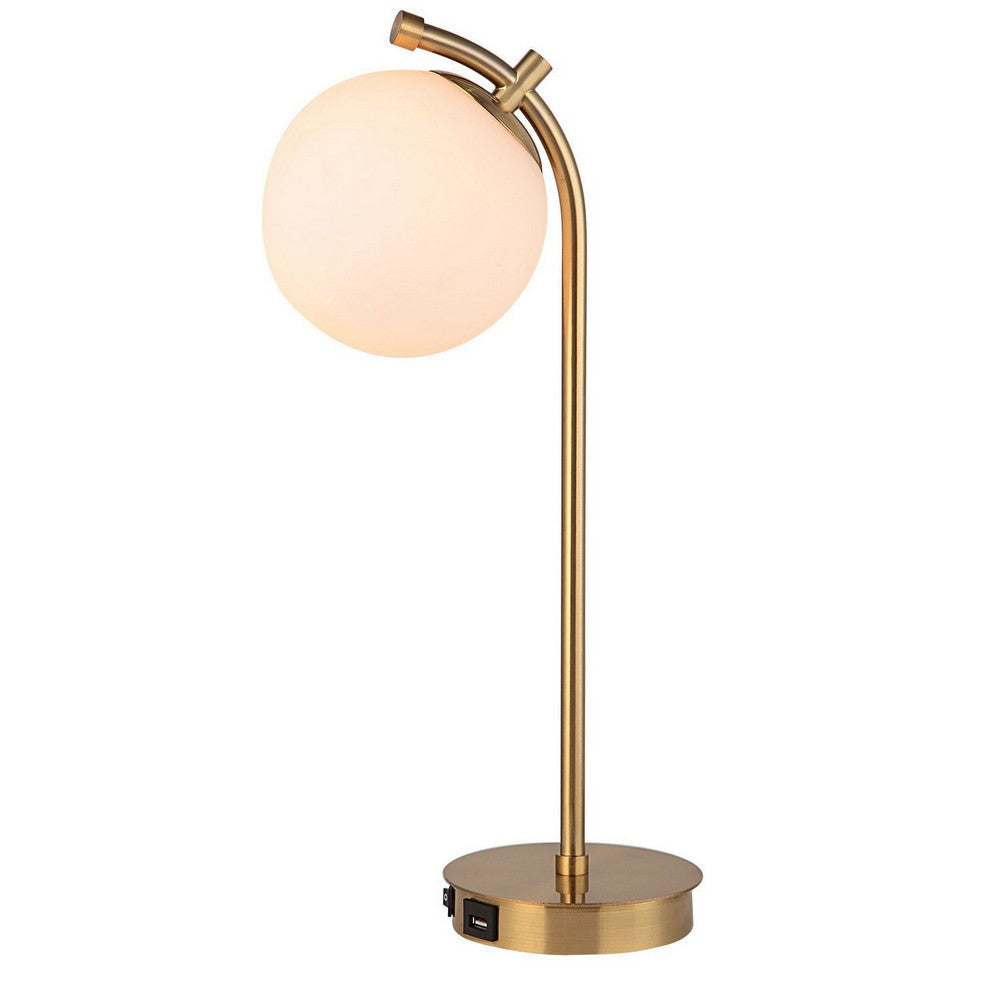 Modern Accent Desk Lamp Black USB Port Gold Metal White Glass Globe By Casagear Home BM319923