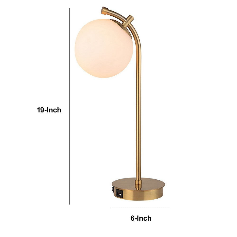 Modern Accent Desk Lamp Black USB Port Gold Metal White Glass Globe By Casagear Home BM319923