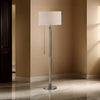 Modern Floor Lamp White Linen Drum Shade Brass Metal Pole Round Base By Casagear Home BM319926