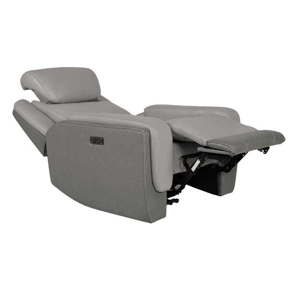 Alysn Zero Gravity Power Recliner Chair with Headrest Gray Genuine Leather By Casagear Home BM320471