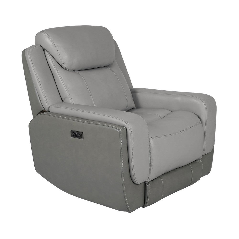 Alysn Zero Gravity Power Recliner Chair with Headrest, Gray Genuine Leather By Casagear Home