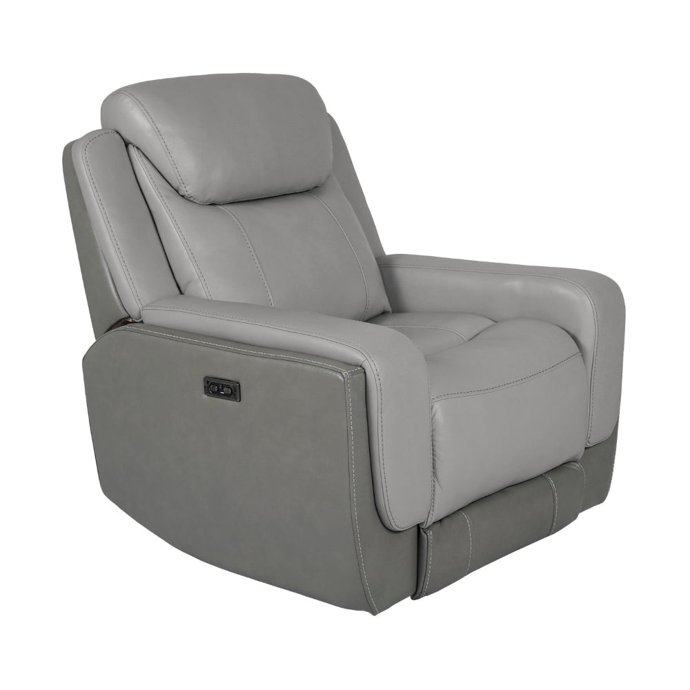 Alysn Zero Gravity Power Recliner Chair with Headrest Gray Genuine Leather By Casagear Home BM320471