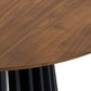 Dyan Dining Table 47 Inch Round Walnut Brown Top Slatted Black Open Base By Casagear Home BM320474