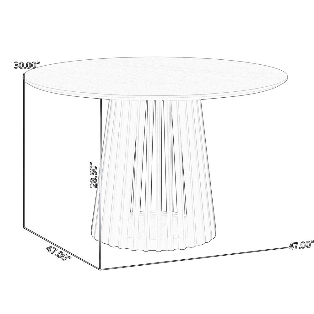 Dyan Dining Table 47 Inch Round Top Slatted Slant Base Natural Oak Brown By Casagear Home BM320475