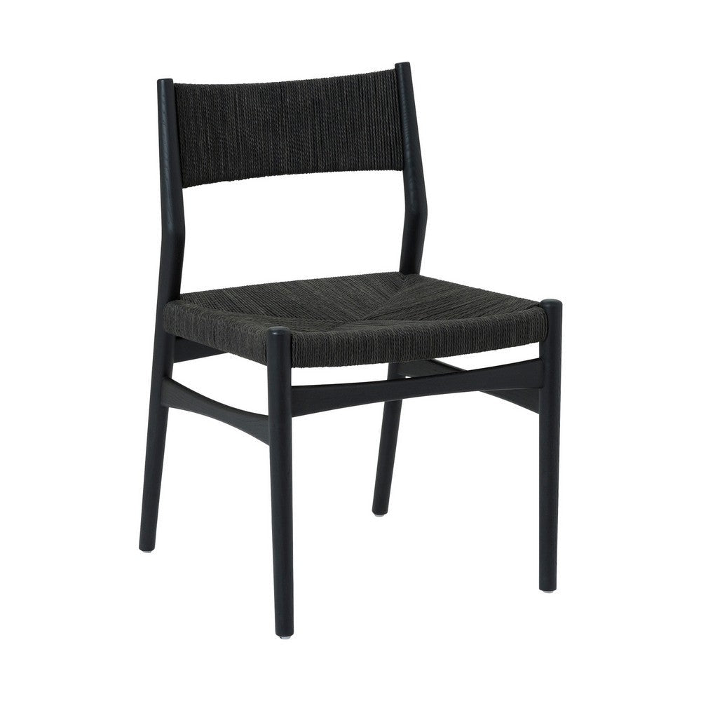 Rie Dining Side Chair Set of 2 Danish Inspired Panel Backrest Black Woven By Casagear Home BM320476