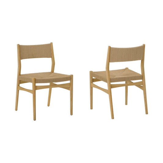 Rie Dining Side Chair Set of 2, Danish Inspired Backrest, Brown Woven By Casagear Home