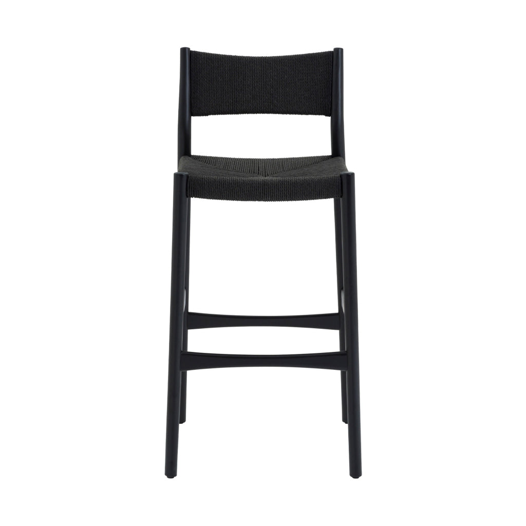 Rie Barstool Chair Danish Inspired Panel Backrest Black Woven Paper Cord By Casagear Home BM320480