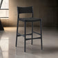 Rie Barstool Chair, Danish Inspired Panel Backrest, Black Woven Paper Cord By Casagear Home